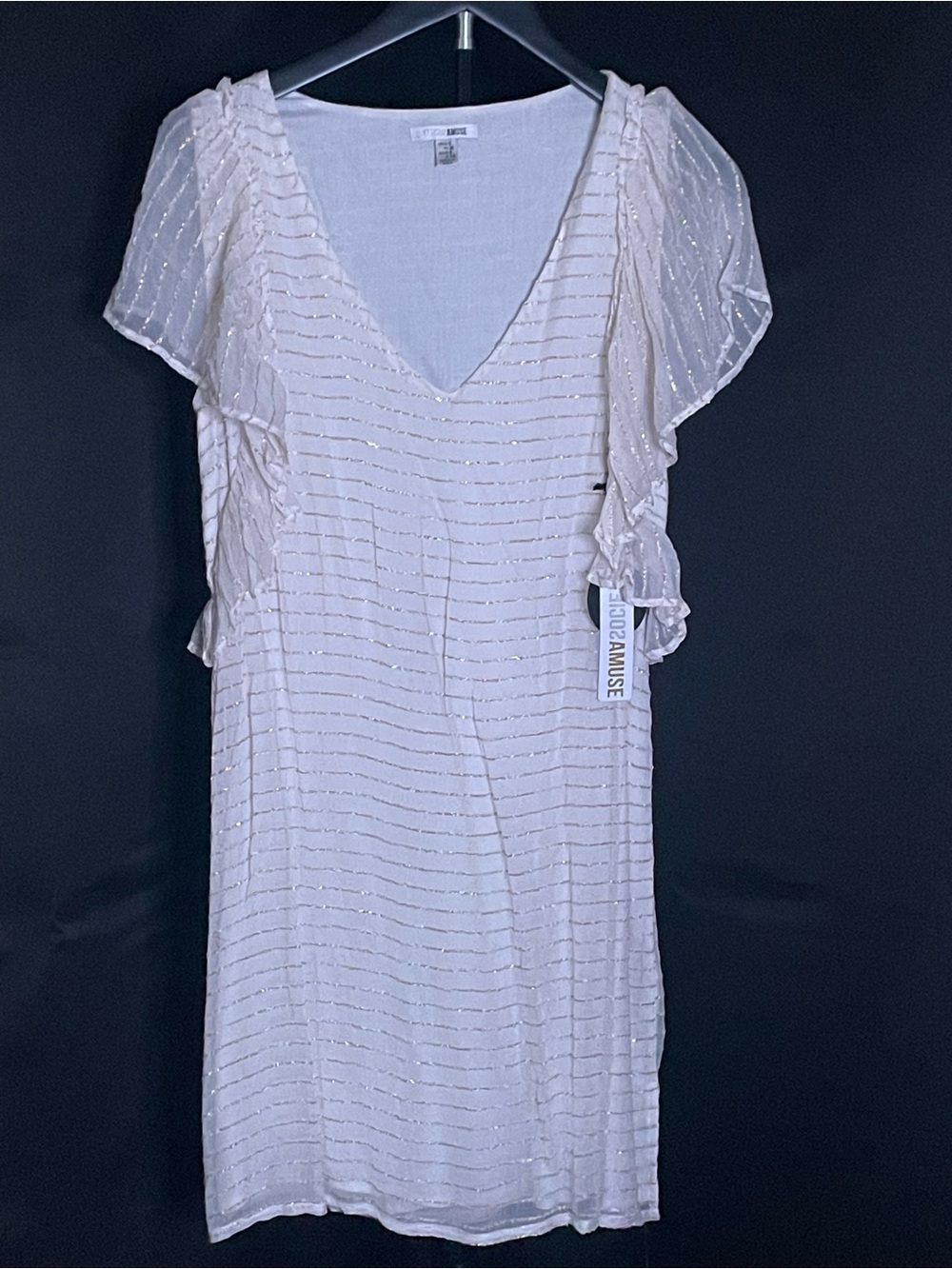 NWT Amuse Society White Metallic Stripe Ruffle Dress S